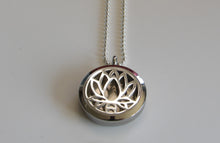 Load image into Gallery viewer, Jewelry- Silver round Lotus Flower locket with ball chain