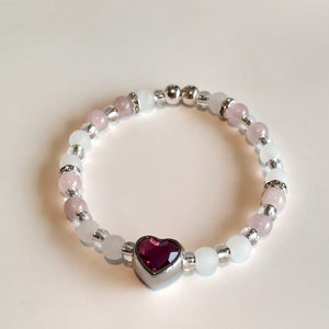 Jewelry - Pink crystal heart with Rose Quartz beads bracelet