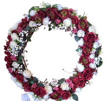 Load image into Gallery viewer, Wreaths - Red and White Silk Rose Wreath