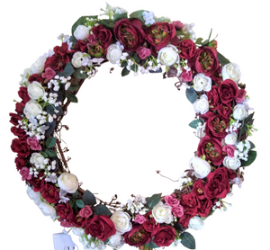 Wreaths - Red and White Silk Rose Wreath