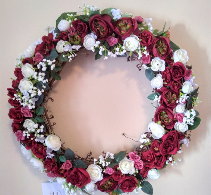 Wreaths - Red and White Silk Rose Wreath