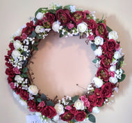 Wreaths - Red and White Silk Rose Wreath