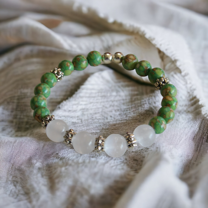 Jewelry - Mosaic Turquoise (Magnesite) and Selenite Bead Bracelet