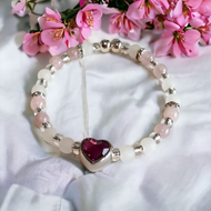 Jewelry - Pink crystal heart with Rose Quartz beads bracelet
