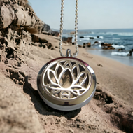 Jewelry- Silver round Lotus Flower locket with ball chain